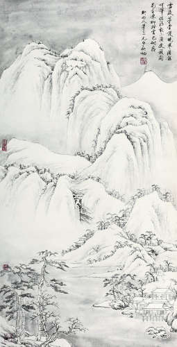启功（1912～2005） 雪后茅屋 立轴 纸本设色