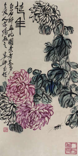 娄师白（1918～2010） 菊花草虫 立轴 纸本设色
