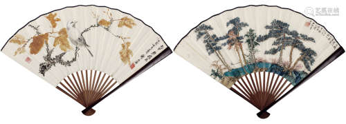 谢稚柳（1910～1997） 花鸟 成扇 纸本设色