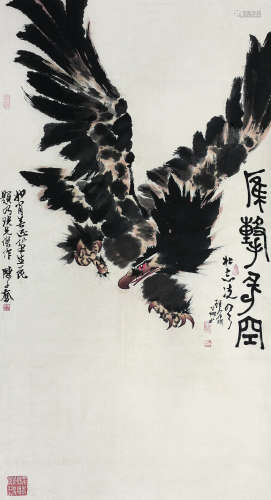 郑乃珖（1911～2005） 鹰击长空 立轴 纸本设色