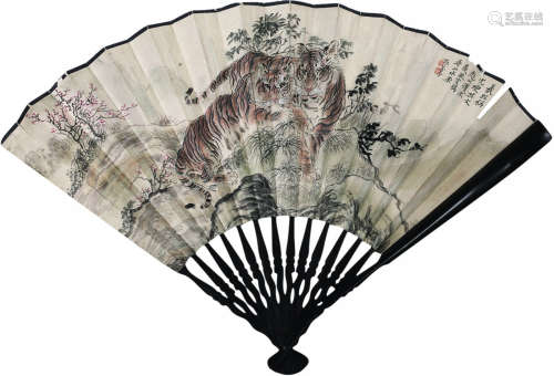 张善孖（1882～1940） 虎 成扇 纸本设色