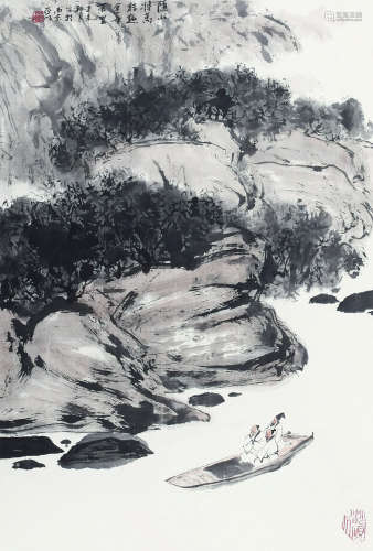 亚明（1924～2002） 1991年作   赤壁赋 立轴 纸本设色