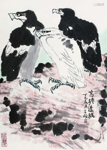 李苦禅（1899～1983） 1977年作   高瞻远瞩 立轴 纸本设色