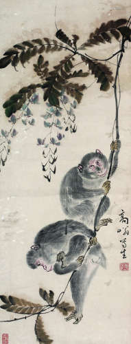 高奇峰（1888～1933） 双猿图 立轴 纸本设色