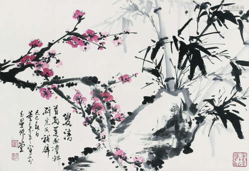 董寿平（1904～1997） 1989年作   双清 立轴 纸本设色