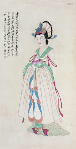张大千（1899～1983） 1957年作   玉女献桃图 立轴 纸本设色