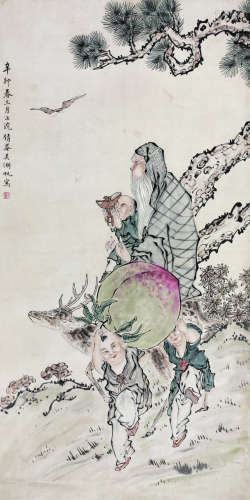 吴湖帆（1894～1968） 1951年作   仙寿图 镜心 纸本设色
