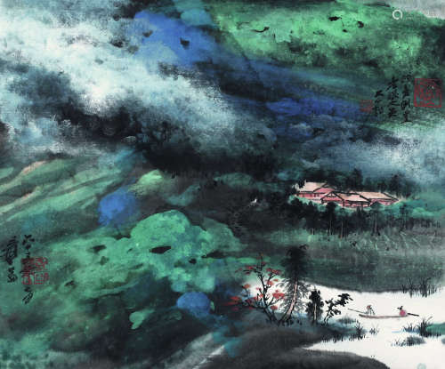 张大千（1899～1983） 1976年作   泼彩山水 镜心 纸本设色