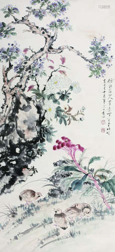 丁宝书（1866～1936） 1929年作   花鸟 立轴 纸本设色