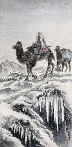 方人定（1901～1975） 骑驼图 立轴 纸本设色