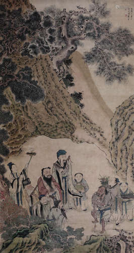 华嵒（1682～1756） 八仙祝寿 立轴 纸本设色