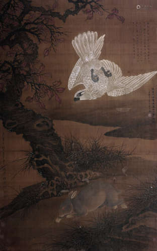 崔子忠（1594～1644） 鹰兔图 立轴 纸本设色