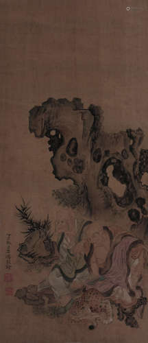 石涛（1630～1724） 1707年作 罗汉 立轴 绢本设色