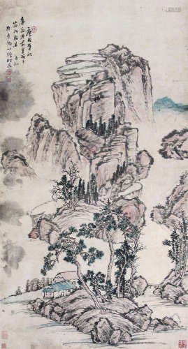石涛（1630～1724） 山水 立轴 纸本设色