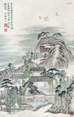 石涛（1630～1724） 山水 立轴 纸本设色