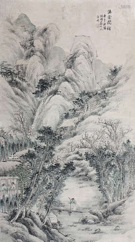 汪昉（1799～1877） 溪窗闲话 立轴 纸本设色