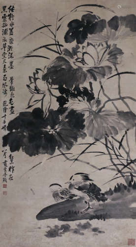 李鱓（1686～1762） 荷塘鸳鸯 立轴 纸本水墨