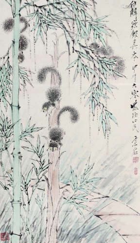 虚谷（1823～1896） 竹鼠图 立轴 纸本设色