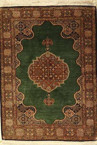 Green Silk Qum Rug,