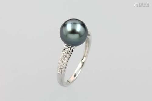 14 kt gold ring with cultured tahitian pearl and