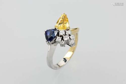 18 kt gold ring with sapphires and diamonds