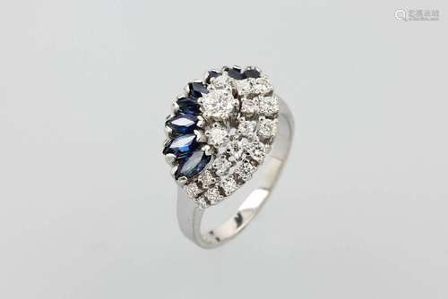 14 kt gold ring with sapphires and brilliants