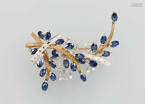 18 kt gold clip brooch with sapphires and brilliants