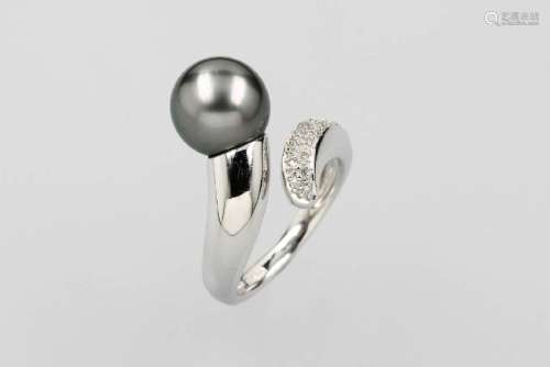 14 kt gold ring with cultured tahitian pearl and