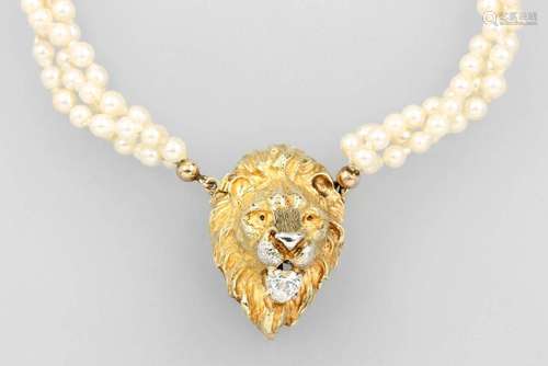 14 kt gold necklace 'lion' with cultured pearls