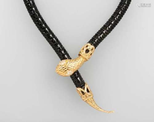 Unusual 18 kt gold snake necklace with brilliants