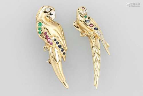 14 kt gold lot 'parrot' with coloured stones