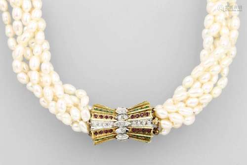 6-row necklace with cultured fresh water pearls