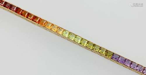 14 kt gold rainbow bracelet with coloured stones