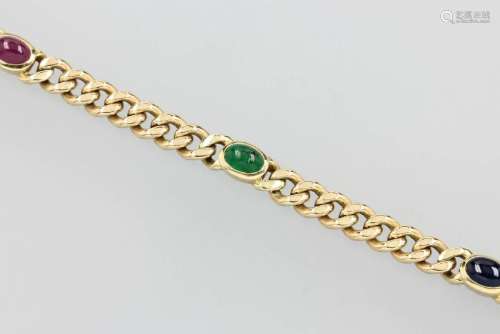 14 kt gold flat curb bracelet with coloured stones
