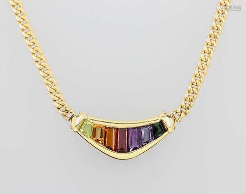 18 kt gold rain bow necklace with coloured stones