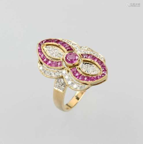 18 kt gold ring with brilliants and rubies