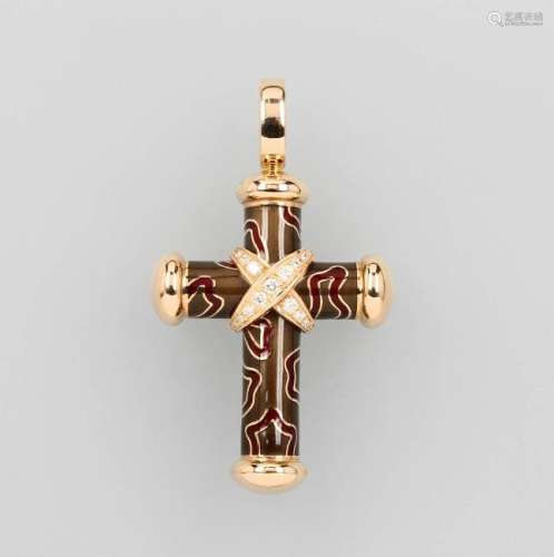 18 kt gold LEO WITTWER cross pendant with enamel and