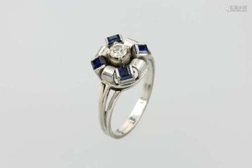 18 kt gold ring with brilliant and sapphires
