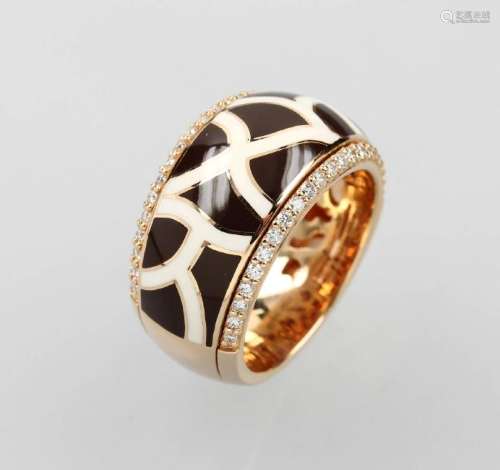 18 kt gold LEO WITTWER ring with brilliants and enamel
