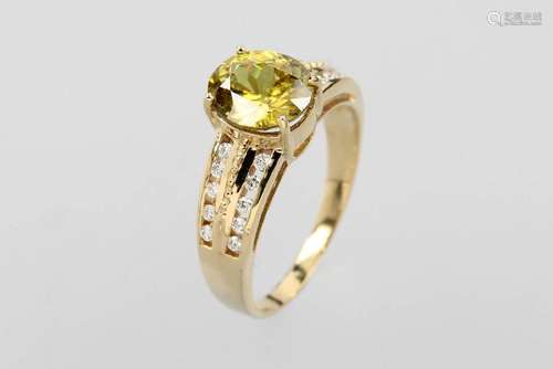 18 kt gold ring with diamonds and zircon