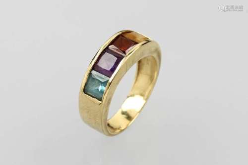 18 kt gold rainbow ring with coloured stones
