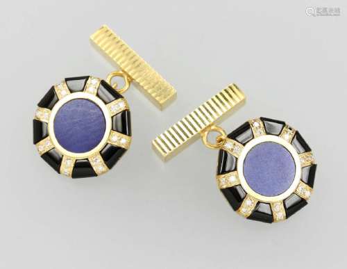 Pair of 18 kt gold cuff links with lapis lazuli, onyx