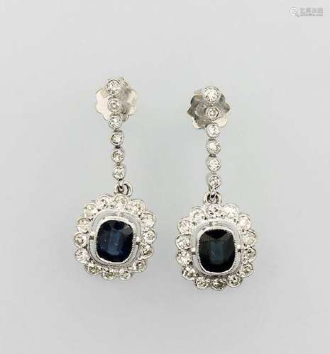 Pair of 14 kt gold earrings with diamonds and sapphires