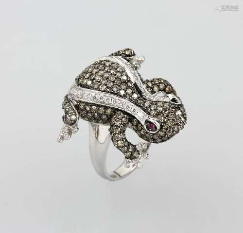 14 kt gold ring 'frog' with rubies and brilliants