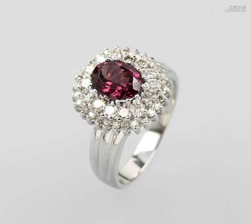 14 kt gold ring with rubellite and diamonds