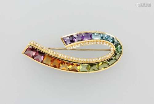 Rain bow brooch with coloured stones and brilliants