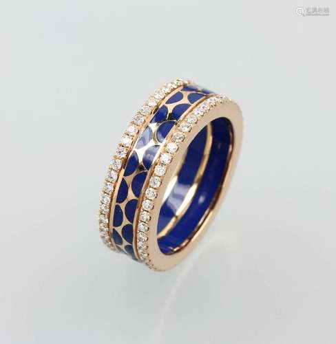 18 kt gold ring with enamel and diamonds