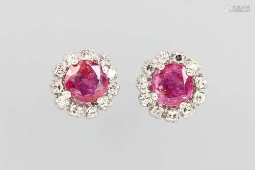 Pair of 18 kt gold earrings with rubies and diamonds