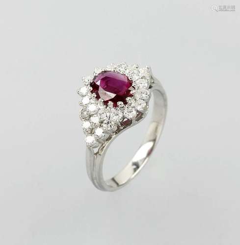 14 kt gold ring with ruby and brilliants