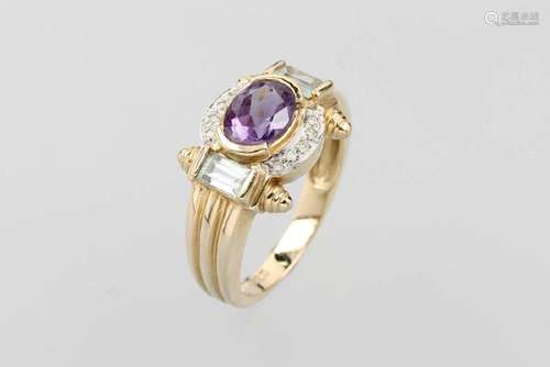 14 kt gold ring with coloured stones and diamonds